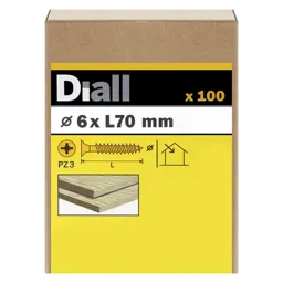 Diall Yellow zinc-plated Carbon steel Wood Screw (Dia)6mm (L)70mm, Pack of 100