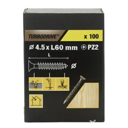 TurboDrive Yellow-passivated Steel Screw (Dia)4.5mm (L)60mm, Pack of 100