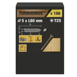 TurboDrive Yellow zinc-plated Steel Screw (Dia)5mm (L)60mm, Pack of 100