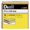 Diall PZ Pan head Yellow-passivated Steel Wood screw (Dia)4mm (L)16mm, Pack of 100