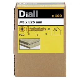 Diall PZ Pan head Yellow-passivated Steel Wood screw (Dia)5mm (L)25mm, Pack of 100