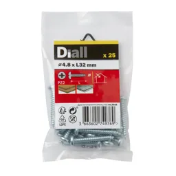Diall PZ Pan head Zinc-plated Hardened steel Screw (Dia)4.8mm (L)32mm, Pack of 25