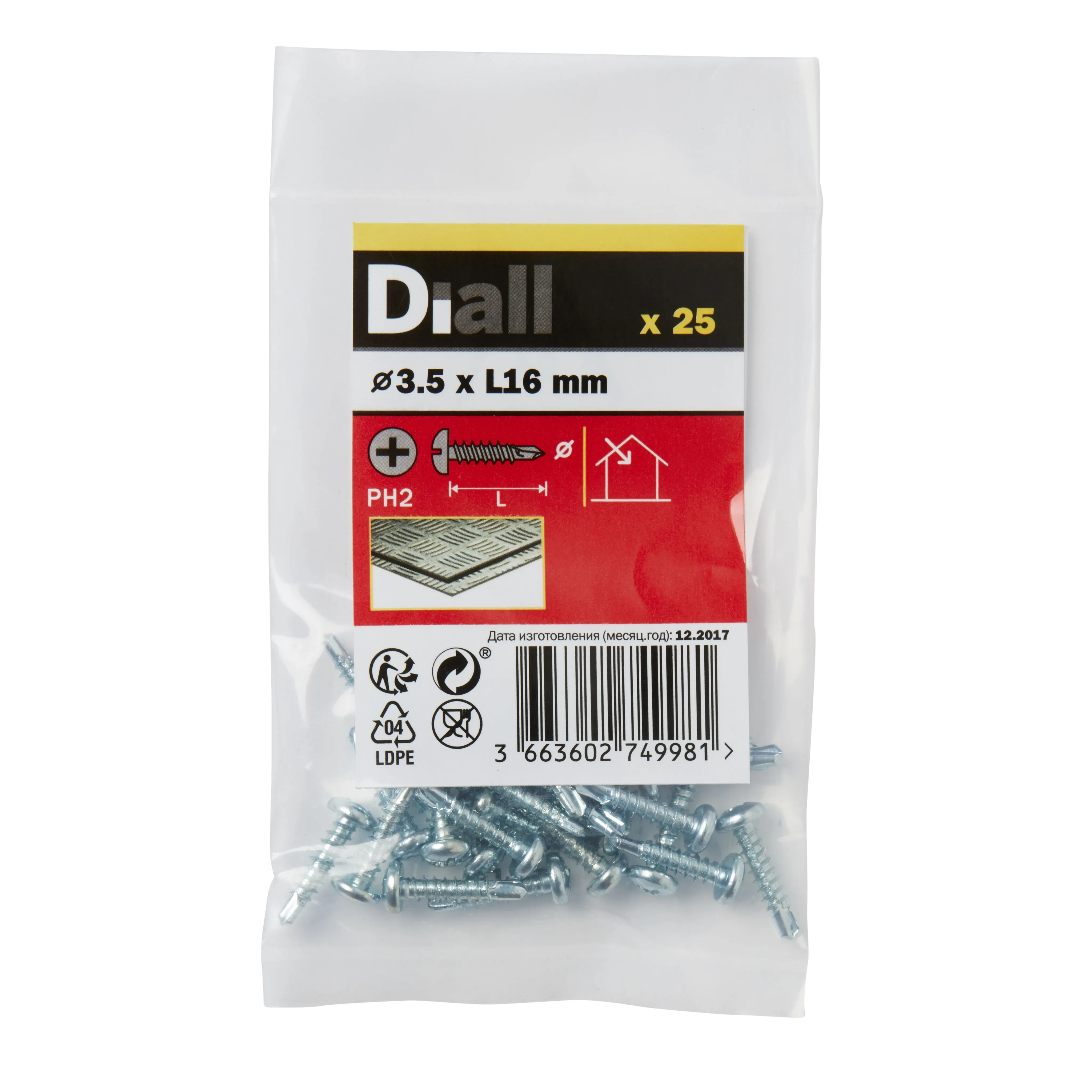 Diall Phillips Pan head Zinc-plated Carbon steel (C1022) Screw (Dia)3.5mm (L)16mm, Pack of 25
