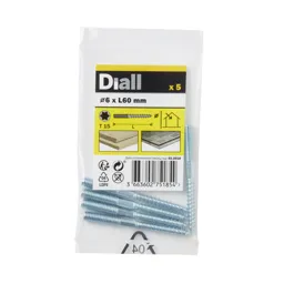 Diall Yellow zinc-plated Carbon steel Dowel screw (Dia)6mm (L)60mm, Pack of 5