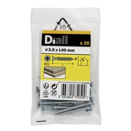 Diall Zinc-plated Carbon steel Screw (Dia)3.5mm (L)40mm, Pack of 20