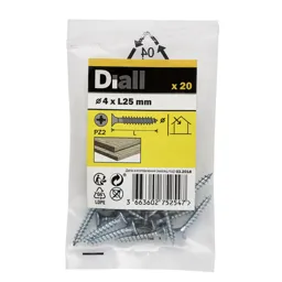 Diall Zinc-plated Carbon steel Wood Screw (Dia)4mm (L)25mm, Pack of 20