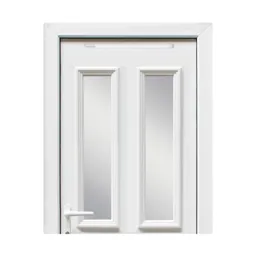 4 panel Diamond bevel Frosted Glazed White uPVC RH External Front Door set, (H)2055mm (W)840mm