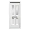 4 panel Diamond bevel Frosted Glazed White uPVC LH External Front Door set, (H)2055mm (W)920mm