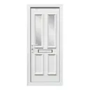 4 panel Diamond bevel Frosted Glazed White uPVC RH External Front Door set, (H)2055mm (W)920mm