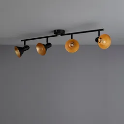 Kedros Matt Black Gold effect Mains-powered 4 lamp Spotlight