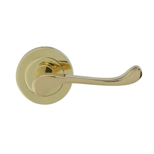 Colours Polished Brass effect Aluminium Scroll Latch Push-on rose Door handle (L)96mm, Pair