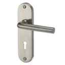 Colours Ayen Satin Nickel effect Steel Straight Lock Door handle (L)120mm, Pair