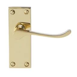 Colours Toen Polished Brass effect Aluminium Scroll Latch Door handle (L)99mm, Pack of 3