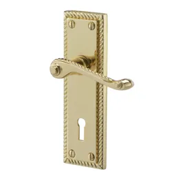 Colours Louga Polished Brass effect Zamac Scroll Lock Door handle (L)92mm, Pair