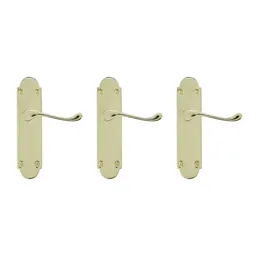 Colours Beja Polished Brass effect Steel Scroll Latch Door handle (L)96mm, Pack of 3