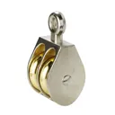 Diall Nickel & zinc-plated Grey & yellow Double wheel Pulley, (Dia)24mm