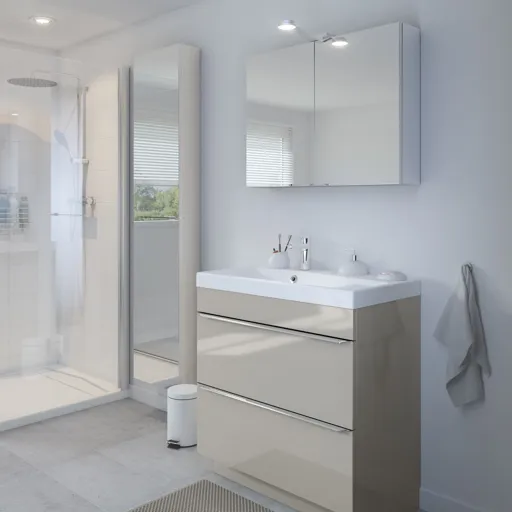GoodHome Imandra Gloss Silver Wall-mounted Mirrored Bathroom Cabinet (W)400mm (H)900mm