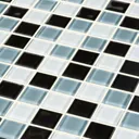 Tarente Black, grey & white Glass Mosaic tile, (L)300mm (W)300mm