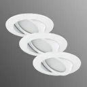 Pivotable LED recessed light, set of three, white
