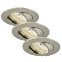 Set of 3 pivotable LED recessed lights Bert,nickel