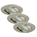 Set of 3 pivotable LED recessed lights Bert,nickel