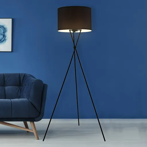 1382-015 floor lamp, tripod with fabric lampshade