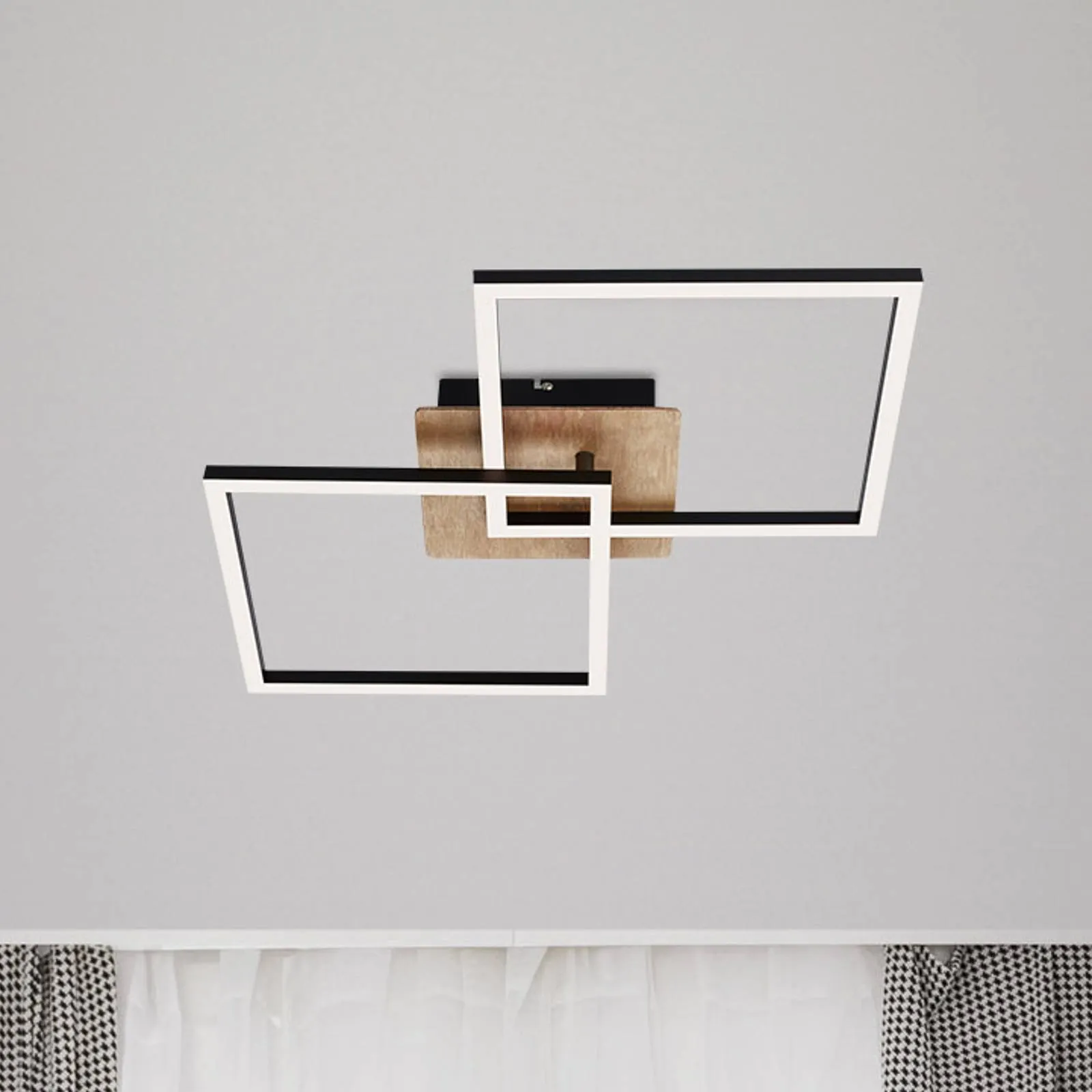 Frame LED ceiling light, switch dim, black/wood