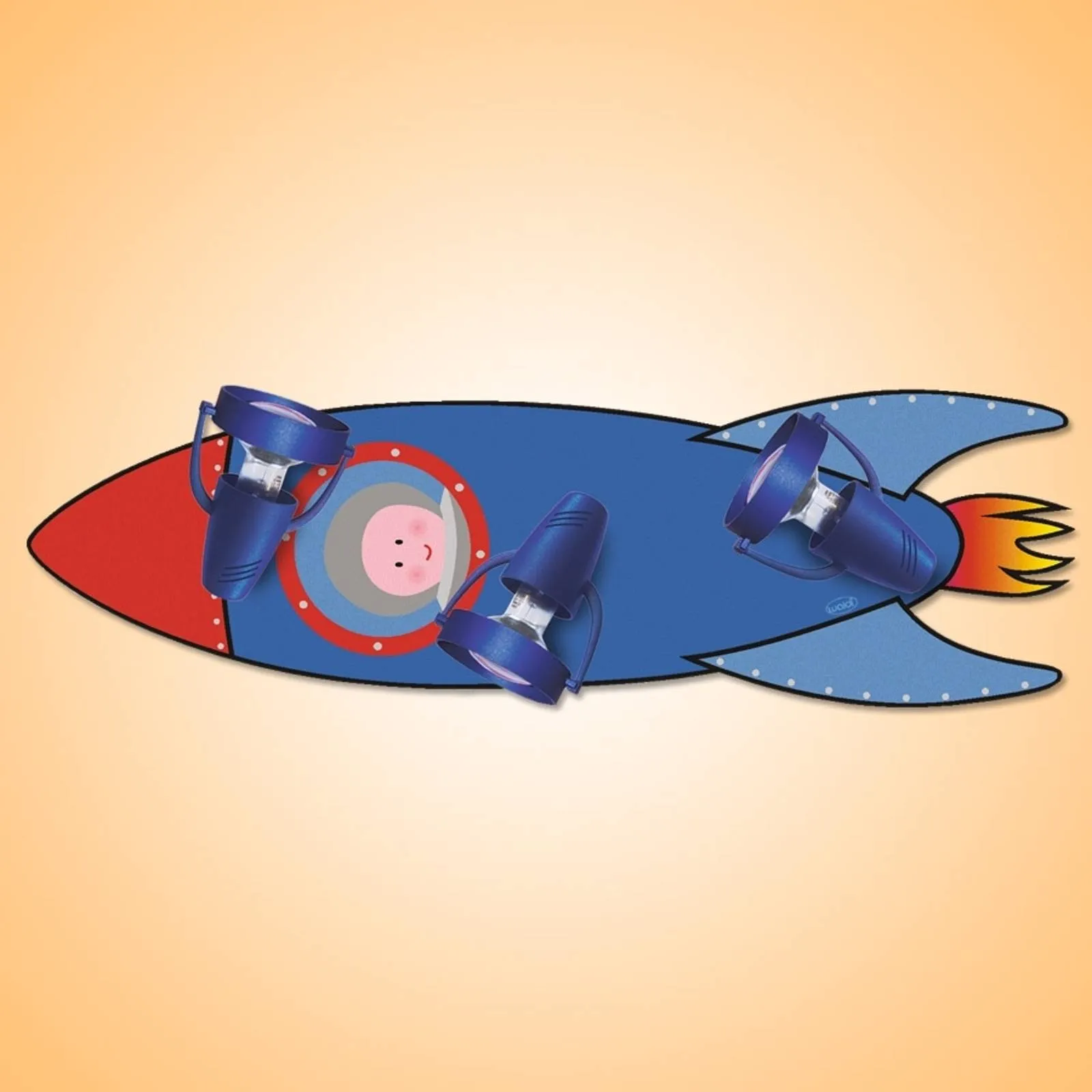 Rocket children's ceiling light in blue and red