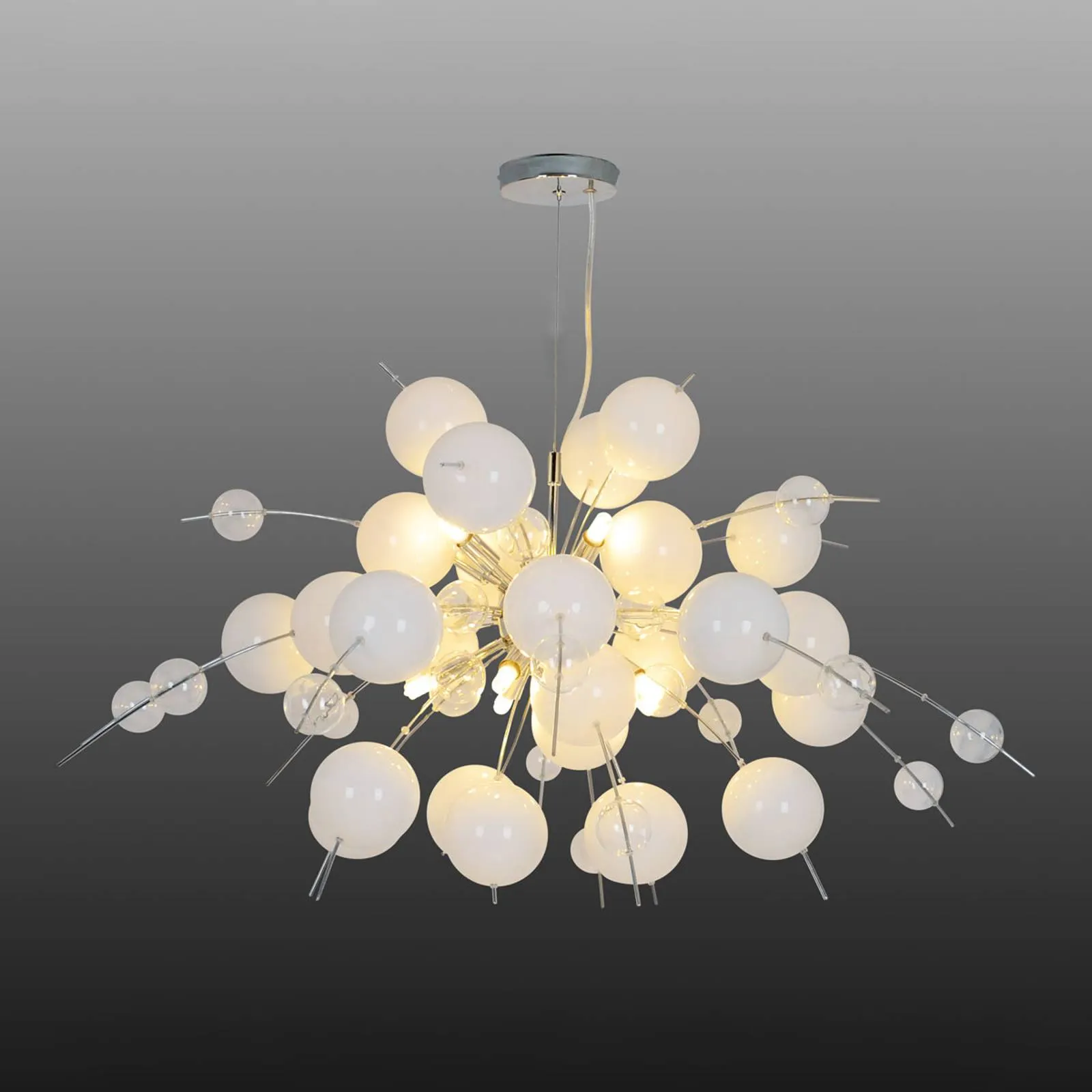 Explosion hanging light in white and chrome 98cm