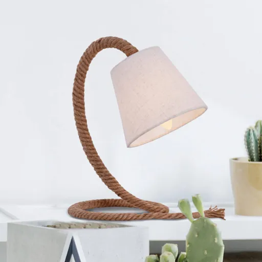 Rope table lamp, fabric lampshade and natural rope