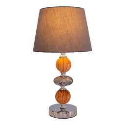 Araga table lamp, grey/chrome/wood-coloured