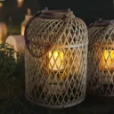 Basket LED solar lantern, bamboo, 38 cm, natural