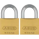 Abus 55 Series Basic Brass Padlock Pack of 2 Keyed Alike - 40mm, Standard