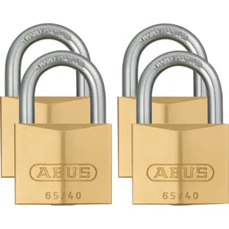 Abus 65 Series Compact Brass Padlock Pack of 4 Keyed Alike - 40mm, Standard