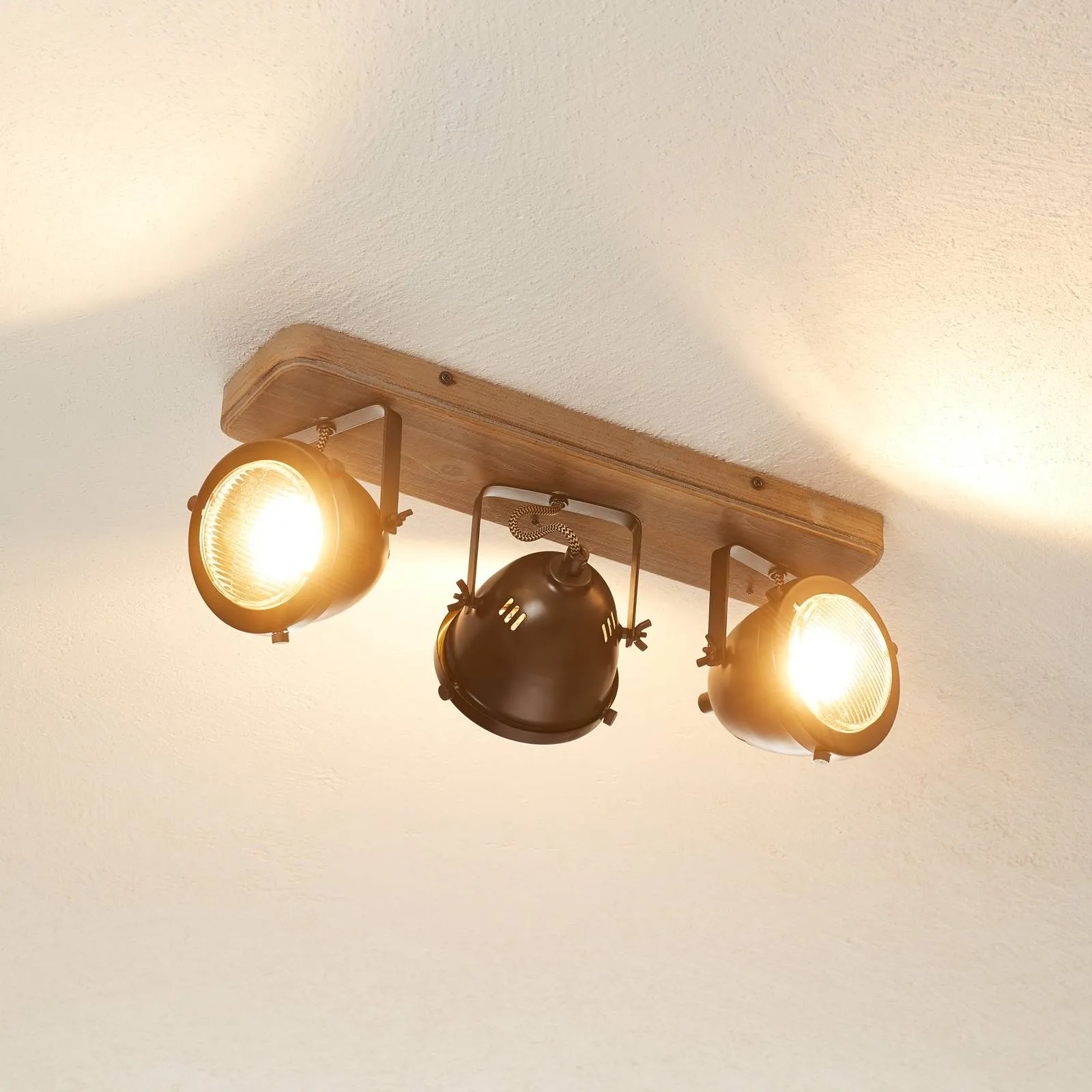 Ceiling light Carmen Wood industrial style 3-bulb
