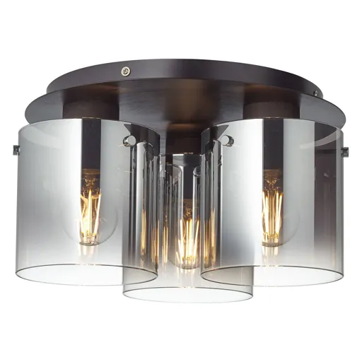Ceiling lamp Beth with smoked glass, three-bulb