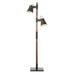 Plow floor lamp with 2 spots, black/dark wood