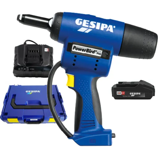 Gesipa PowerBird Pro Gold Edition Cordless Riveter - 1 x 2ah Li-ion, Charger, Case