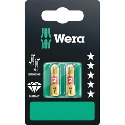 Wera BiTorsion Diamond Phillips Screwdriver Bits - PH2, 25mm, Pack of 2