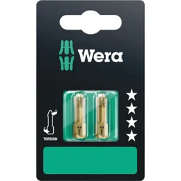 Wera Torsion Extra Hard Pozi Screwdriver Bits - PZ2, 25mm, Pack of 2