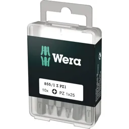 Wera 855/1Z SB Extra Tough Pozi Screwdriver Bits - PZ1, 25mm, Pack of 10