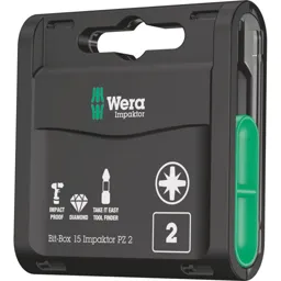 Wera Bit-Box Pozi Impaktor Screwdriver Bits - PZ2, 25mm, Pack of 15