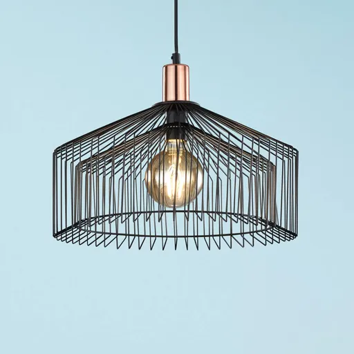 Tania - Black hanging light with cage lampshade