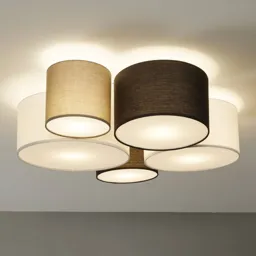 Hotel ceiling light with five fabric lampshades