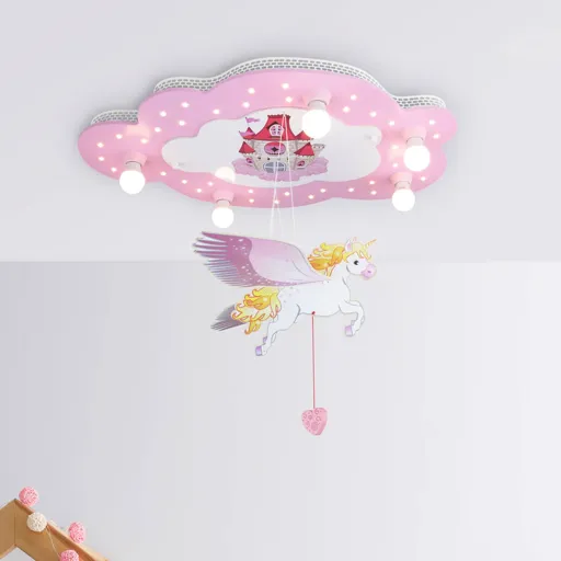 Castle children's ceiling light with a unicorn