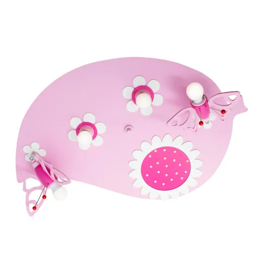 Leaf Butterfly ceiling light in pink, four-bulb
