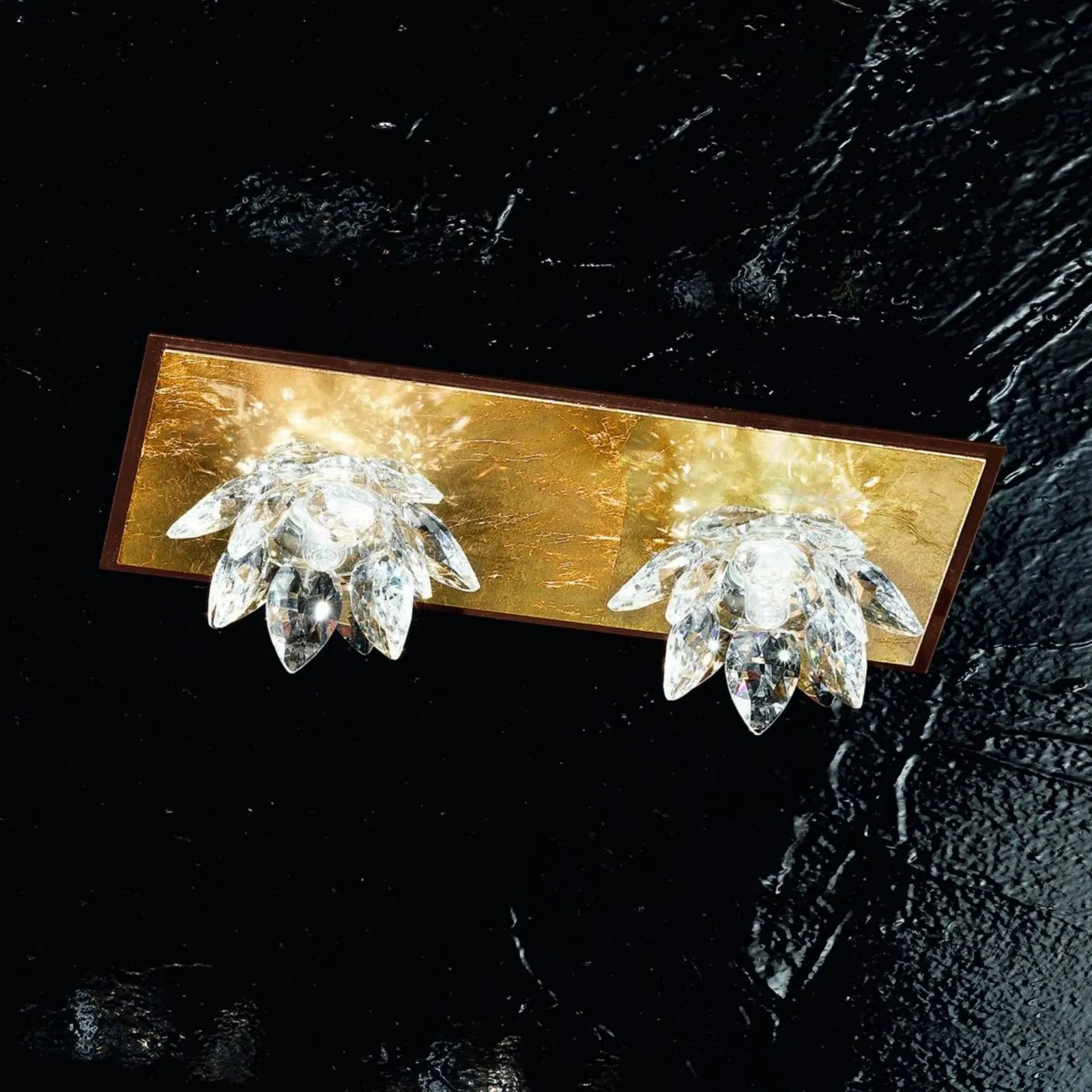 Fiore ceiling light, gold leaf and crystal, 2-bulb