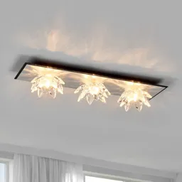 Fiore Cristallo silver leaf ceiling light, 3-bulb