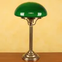 Hari brass table lamp with a green lampshade