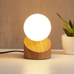 Alisa LED table lamp, base with a wood finish